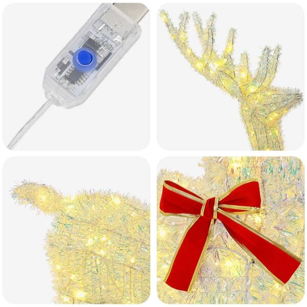 3D Božićni irvas LOVIISA 140 LED lampica Topla bijela - Iridescentna girlanda 70 x 26 x 128 cm