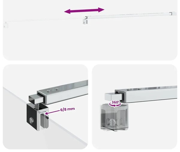 Potporna šipka za tuš vrata 70-120 cm za staklo od 6/8 mm Krom - Krom