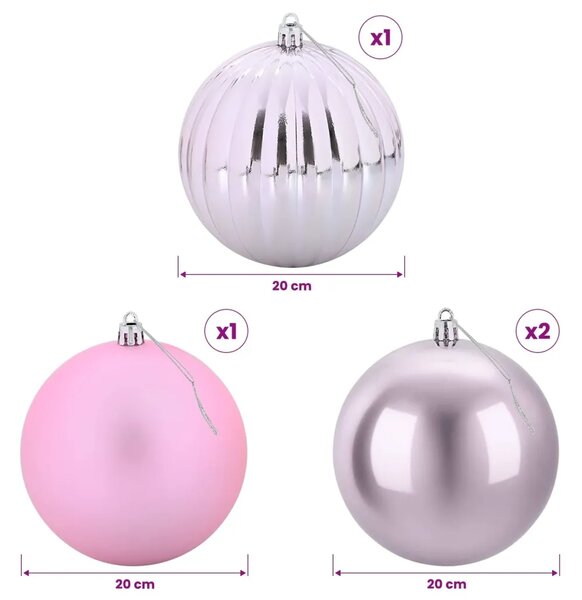 Set božićnih kuglica XXL 4 kom. Ružičasta Ø 20 cm Plastika - Ružičasta Ø 20 cm (4 kom)