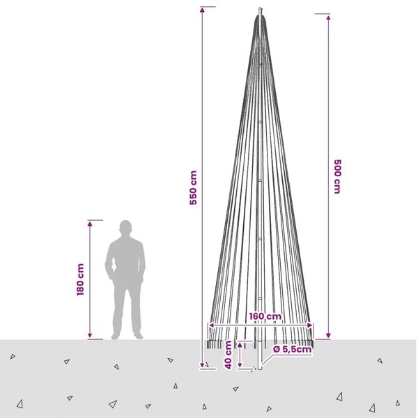 Božićno drvce od svjetlosnih niti s klinom i jarbolom 500 cm - 500 cm