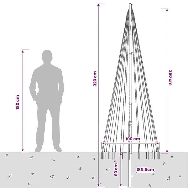 Božićno drvce od svjetlosnih niti s klinom i jarbolom 250 cm - 250 cm