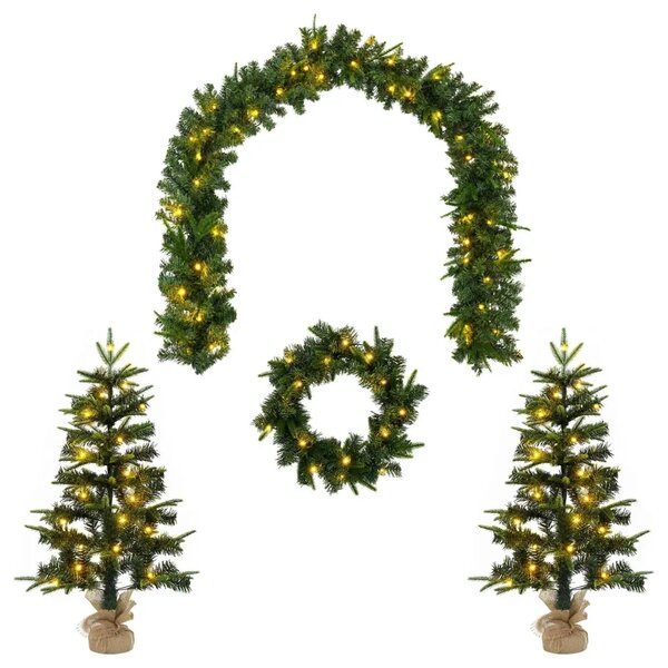 Mini božićno drvce 90 cm 175 LED lampica Topla bijela PVC i PE - Zelena 90 cm s LED svjetlima