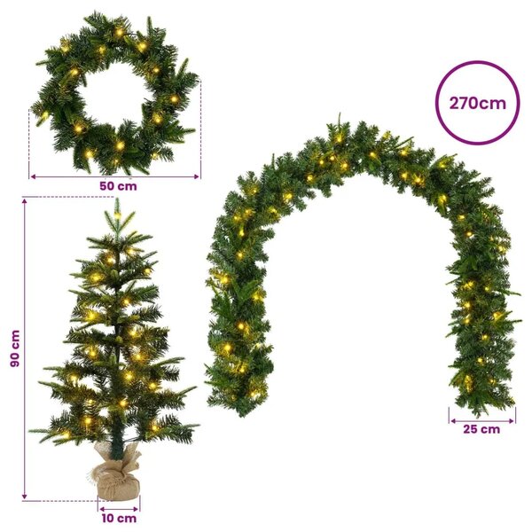 Mini božićno drvce 90 cm 175 LED lampica Topla bijela PVC i PE - Zelena 90 cm s LED svjetlima