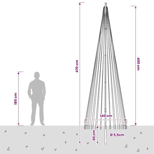 Božićno drvce od svjetlosnih niti s klinom i jarbolom 400 cm - 400 cm