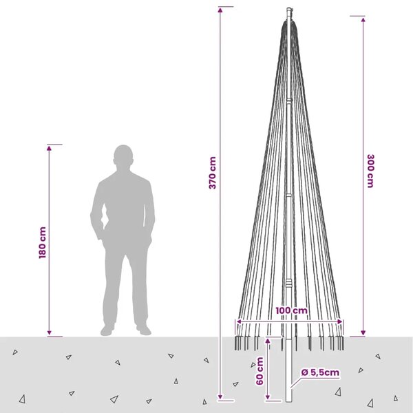 Božićno drvce od svjetlosnih niti s klinom i jarbolom 300 cm - 300 cm