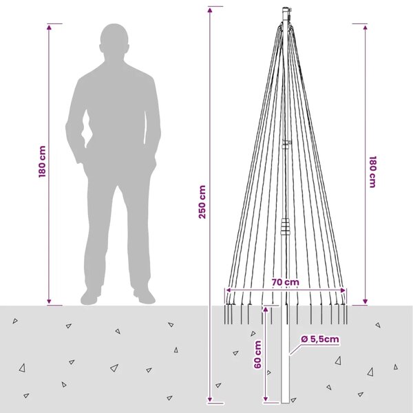Božićno drvce od svjetlosnih niti s klinom i jarbolom 180 cm - 180 cm