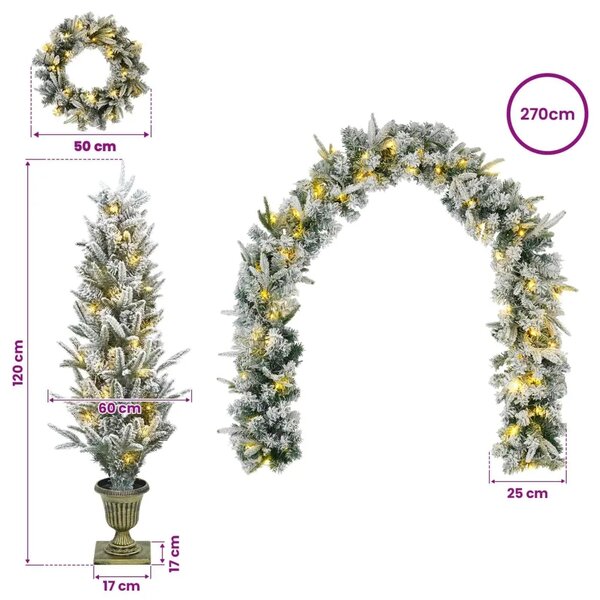 Mini božićno drvce 120 cm 275 LED lampica Topla bijela PVC i PE - Bijela 120 cm s LED svjetlima