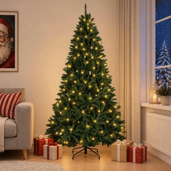 Umjetno božićno drvce s nogom 210 cm 300 LED lampica - Tamnozelena Ø 106 x 210 cm s 300 LED dioda