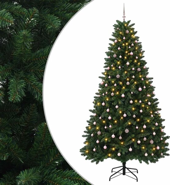Umjetno božićno drvce srednje zeleno s kuglicama 270 cm - Srednje zelena Ø 128 x 270 cm s 300 LED dioda i ružičastim lopticama