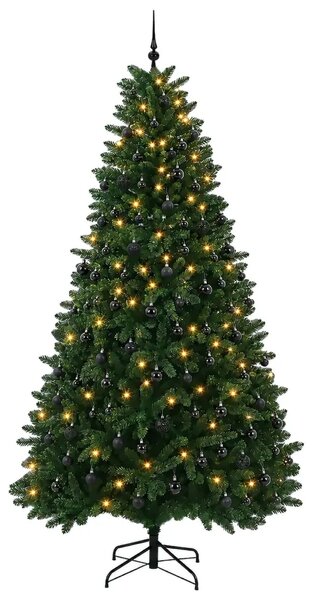 Umjetno božićno drvce srednje zeleno s kuglicama 270 cm - Srednje zelena Ø 128 x 270 cm s 300 LED dioda i crnim lopticama