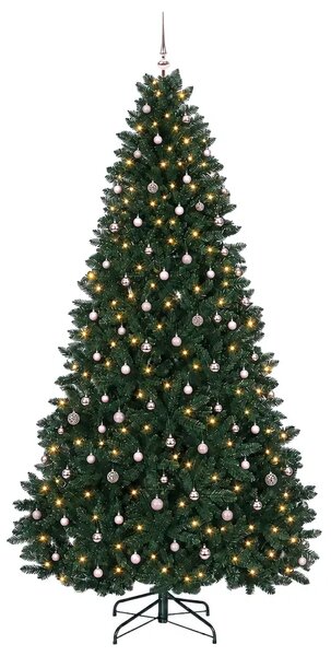 Umjetno božićno drvce tamnozeleno s kuglicama 270 cm - Tamnozelena Ø 128 x 270 cm s 300 LED dioda i ružičastim lopticama