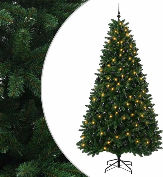 Umjetno božićno drvce srednje zeleno s kuglicama 270 cm - Srednje zelena Ø 128 x 270 cm s 300 LED dioda i crnim lopticama