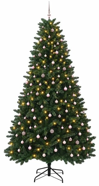 Umjetno božićno drvce srednje zeleno s kuglicama 270 cm - Srednje zelena Ø 128 x 270 cm s 300 LED dioda i ružičastim lopticama