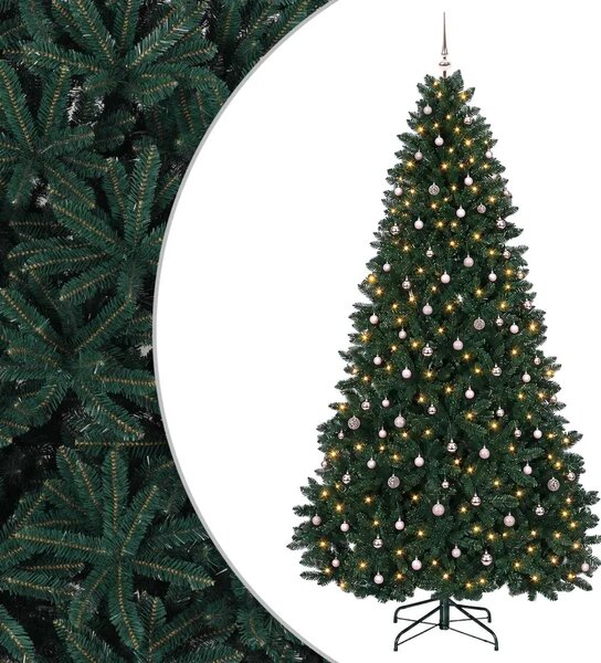 Umjetno božićno drvce tamnozeleno s kuglicama 270 cm - Tamnozelena Ø 128 x 270 cm s 300 LED dioda i ružičastim lopticama