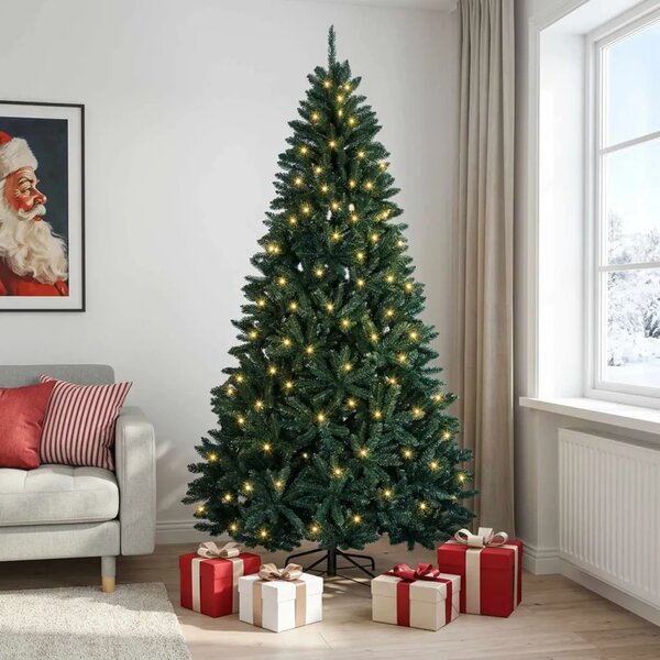 Umjetno božićno drvce s nogom 210 cm 300 LED lampica - Tamnozelena Ø 106 x 210 cm s 300 LED dioda