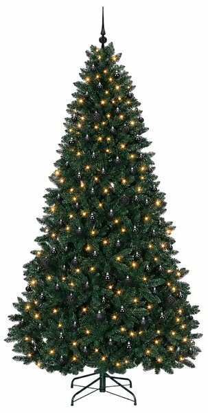 Umjetno božićno drvce tamnozeleno s kuglicama 270 cm - Tamnozelena Ø 128 x 270 cm s 300 LED dioda i crnim lopticama
