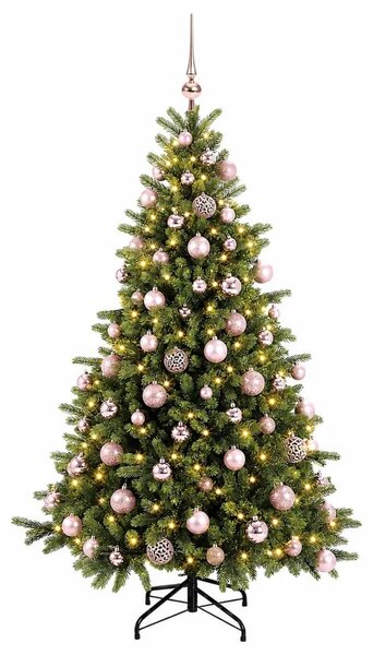 Umjetno božićno drvce s kuglicom 180 cm 300 LED lampica - 180 cm s LED-ima i ružičastim lopticama