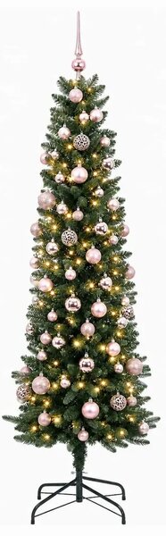 Umjetno usko božićno drvce s kuglicom 210 cm 300 LED lampica - 210 cm s LED-ima i ružičastim lopticama Zelena