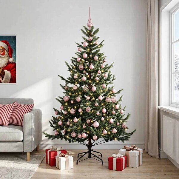 Umjetno božićno drvce s kuglicom 180 cm 300 LED lampica - Zelena 180 cm s LED-ima i ružičastim lopticama