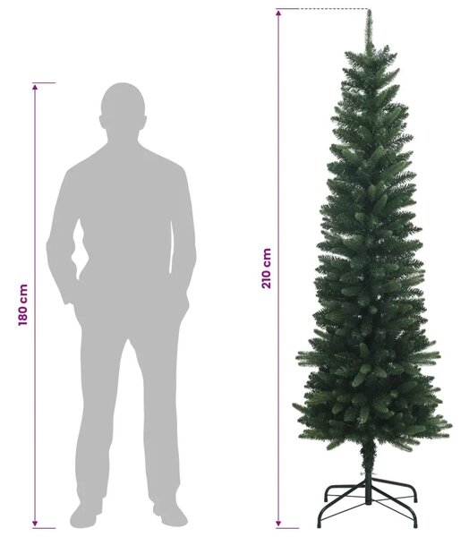 Umjetno vitko božićno drvce 210 cm 300 LED lampica Topla bijela - 210 cm s LED svjetlima Zelena