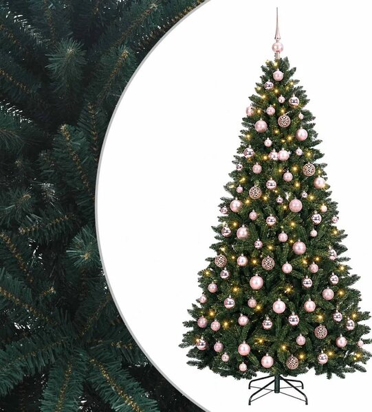 Umjetno božićno drvce tamnozeleno s kuglicama 210 cm - Tamnozelena Ø 106 x 210 cm s 300 LED dioda i ružičastim lopticama