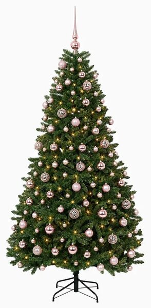 Umjetno božićno drvce srednje zeleno s kuglicama 210 cm - Srednje zelena Ø 106 x 210 cm s 300 LED dioda i ružičastim lopticama