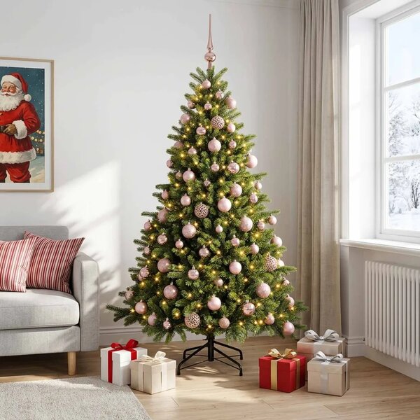 Umjetno božićno drvce s kuglicom 180 cm 300 LED lampica - 180 cm s LED-ima i ružičastim lopticama