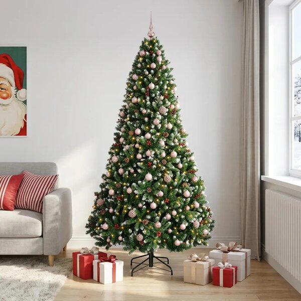 Umjetno božićno drvce zeleno s kuglicom 210 cm 300 LED lampica - Zelena s mraženim vrhovima Ø 106 x 210 cm s 300 LED dioda i ruž