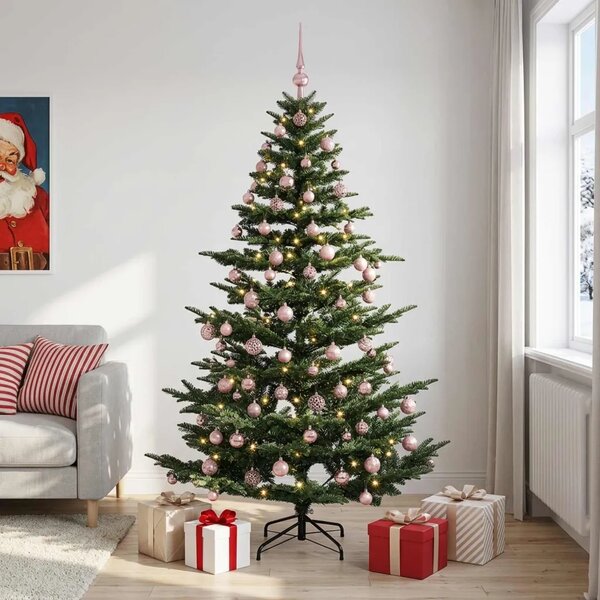 Umjetno božićno drvce s kuglicom 180 cm 300 LED lampica - Zelena 180 cm s LED-ima i ružičastim lopticama