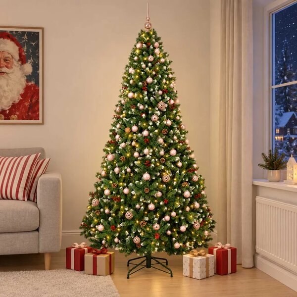 Umjetno božićno drvce zeleno s kuglicom 210 cm 300 LED lampica - Zelena s mraženim vrhovima Ø 106 x 210 cm s 300 LED dioda i ruž