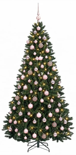 Umjetno božićno drvce tamnozeleno s kuglicama 210 cm - Tamnozelena Ø 106 x 210 cm s 300 LED dioda i ružičastim lopticama