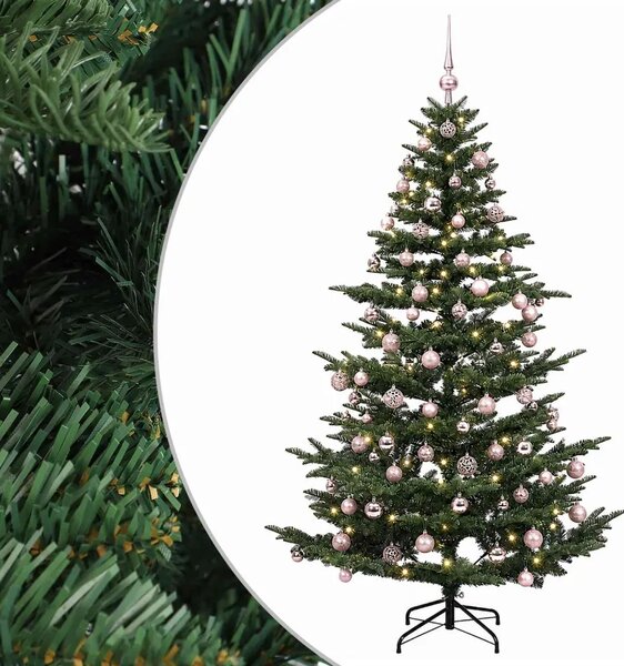 Umjetno božićno drvce s kuglicom 180 cm 300 LED lampica - Zelena 180 cm s LED-ima i ružičastim lopticama