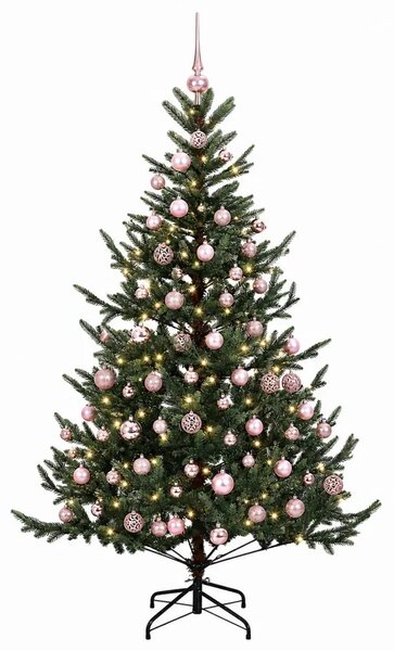 Umjetno božićno drvce s kuglicom 180 cm 300 LED lampica - Zelena 180 cm s LED-ima i ružičastim lopticama
