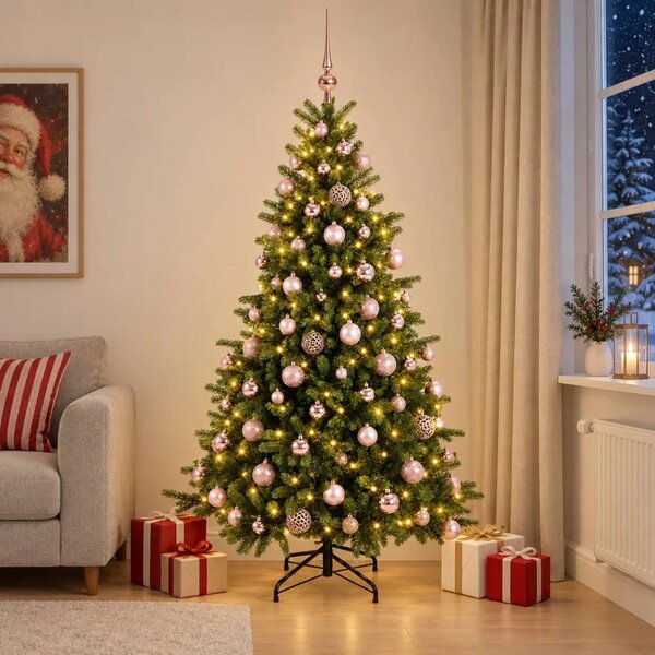 Umjetno božićno drvce s kuglicom 180 cm 300 LED lampica - 180 cm s LED-ima i ružičastim lopticama