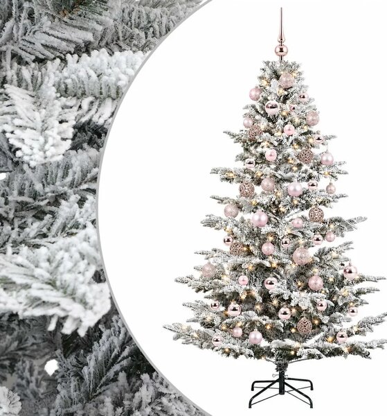 Umjetno božićno drvce s kuglicom 180 cm 300 LED lampica - Zelena i bijela 180 cm s LED-ima i ružičastim lopticama