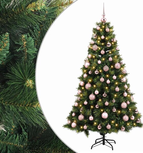 Umjetno božićno drvce s kuglicom 180 cm 300 LED lampica - Zelena 180 cm s LED-ima i ružičastim lopticama