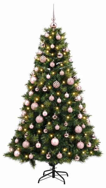 Umjetno božićno drvce s kuglicom 180 cm 300 LED lampica - Zelena 180 cm s LED-ima i ružičastim lopticama