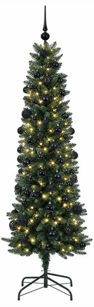 Umjetno usko božićno drvce s kuglicom 210 cm 300 LED lampica - 210 cm s LED-ima i crnim lopticama Zelena