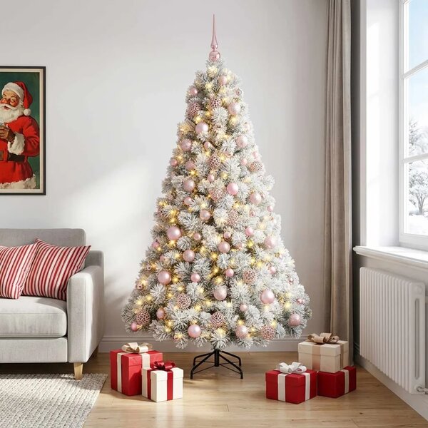 Umjetno božićno drvce s kuglicom 180 cm 300 LED lampica - Zelena i bijela 180 cm s LED-ima i ružičastim lopticama