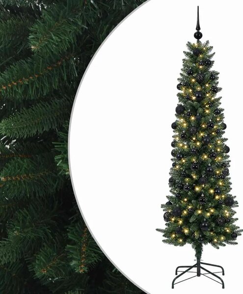 Umjetno usko božićno drvce s kuglicom 210 cm 300 LED lampica - 210 cm s LED-ima i crnim lopticama Zelena