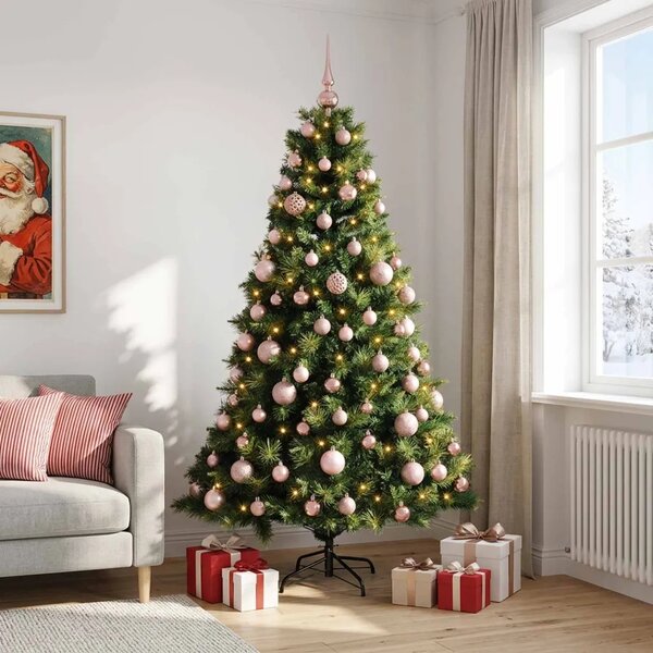 Umjetno božićno drvce s kuglicom 180 cm 300 LED lampica - Zelena 180 cm s LED-ima i ružičastim lopticama