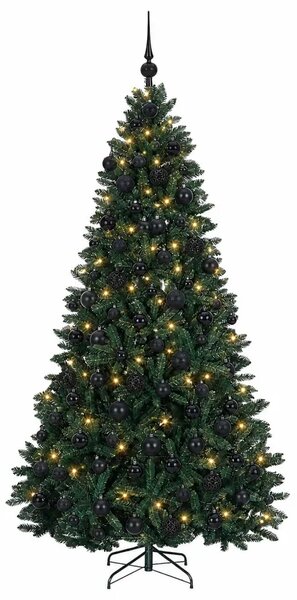 Umjetno božićno drvce s kuglicama tamnozeleno 210 cm - Tamnozelena Ø 106 x 210 cm s 300 LED dioda i crnim lopticama