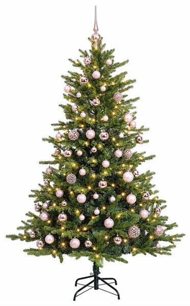Umjetno božićno drvce s kuglicama 180 cm 300 LED lampica - Zelena 180 cm s LED-ima i ružičastim lopticama