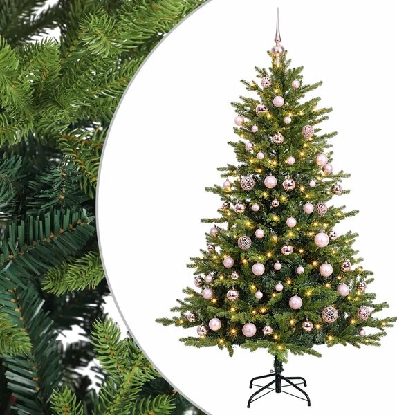 Umjetno božićno drvce s kuglicama 180 cm 300 LED lampica - Zelena 180 cm s LED-ima i ružičastim lopticama