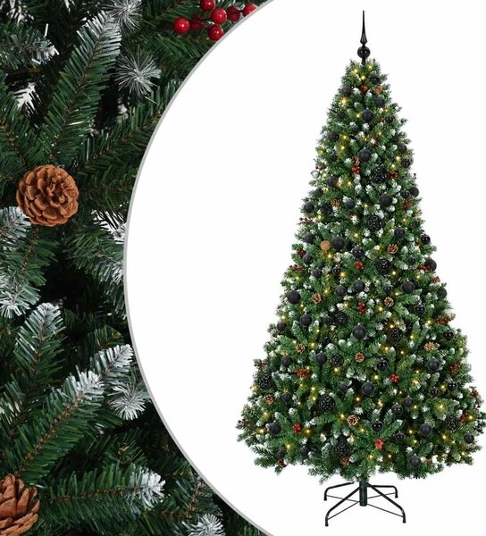 Umjetno božićno drvce zeleno s kuglicom 210 cm 300 LED lampica - Zelena s mraženim vrhovima Ø 106 x 210 cm s 300 LED dioda i crn