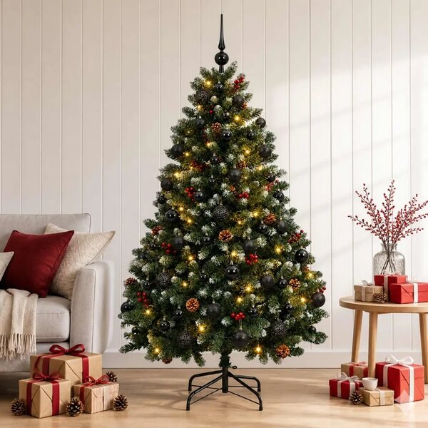 Umjetno božićno drvce zeleno s kuglicom 150 cm 150 LED lampica - Zelena s mraženim vrhovima Ø 80 x 150 cm s 150 LED dioda i crni