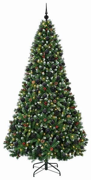 Umjetno božićno drvce zeleno s kuglicom 210 cm 300 LED lampica - Zelena s mraženim vrhovima Ø 106 x 210 cm s 300 LED dioda i crn