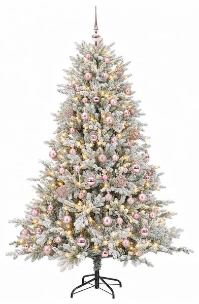 Umjetno božićno drvce s kuglicama 180 cm 300 LED lampica - Zelena i bijela 180 cm s LED-ima i ružičastim lopticama
