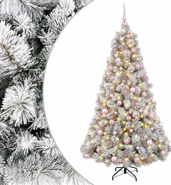Umjetno božićno drvce s kuglicom 180 cm 300 LED lampica - Zelena i bijela 180 cm s LED-ima i ružičastim lopticama