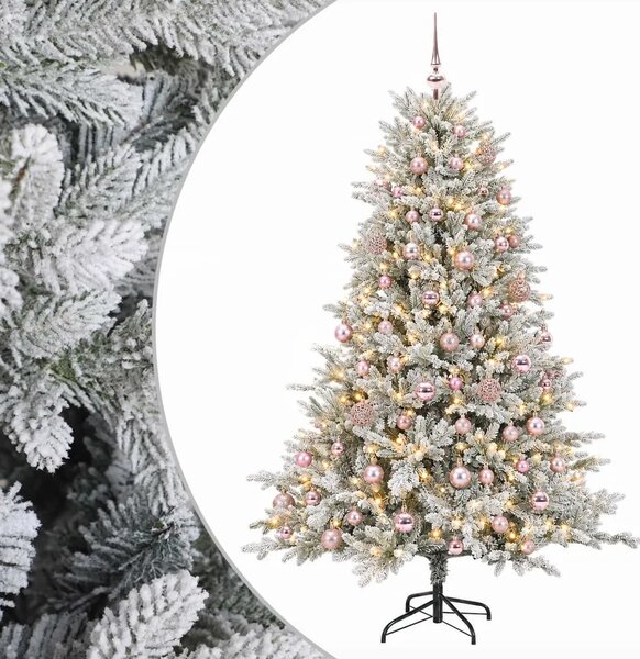 Umjetno božićno drvce s kuglicama 180 cm 300 LED lampica - Zelena i bijela 180 cm s LED-ima i ružičastim lopticama
